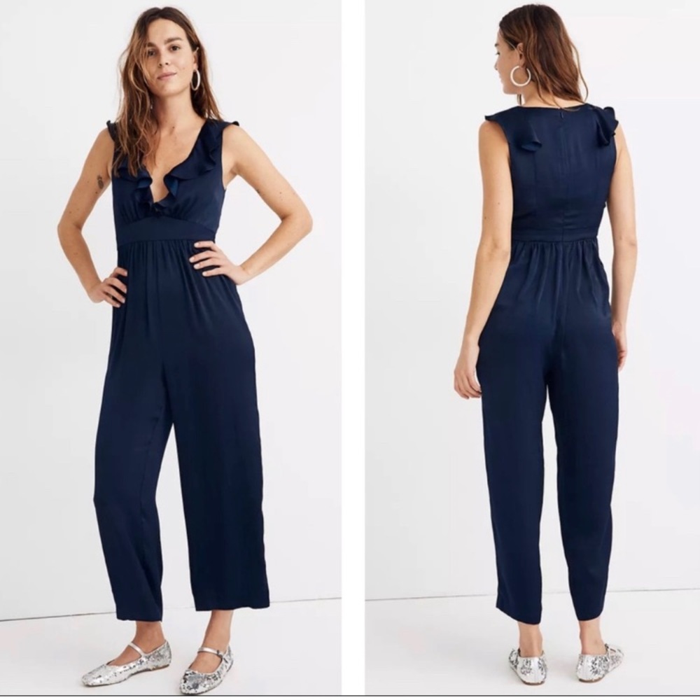 Madewell Satin Ruffle-Neck Jumpsuit